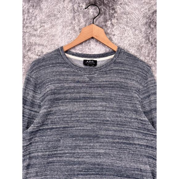 APC Sweater Medium Mens Indigo Blue Cotton Knit Crewneck - Picture 2 of 8